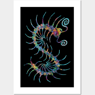 Bright Rainbow Splatter Centipede Posters and Art